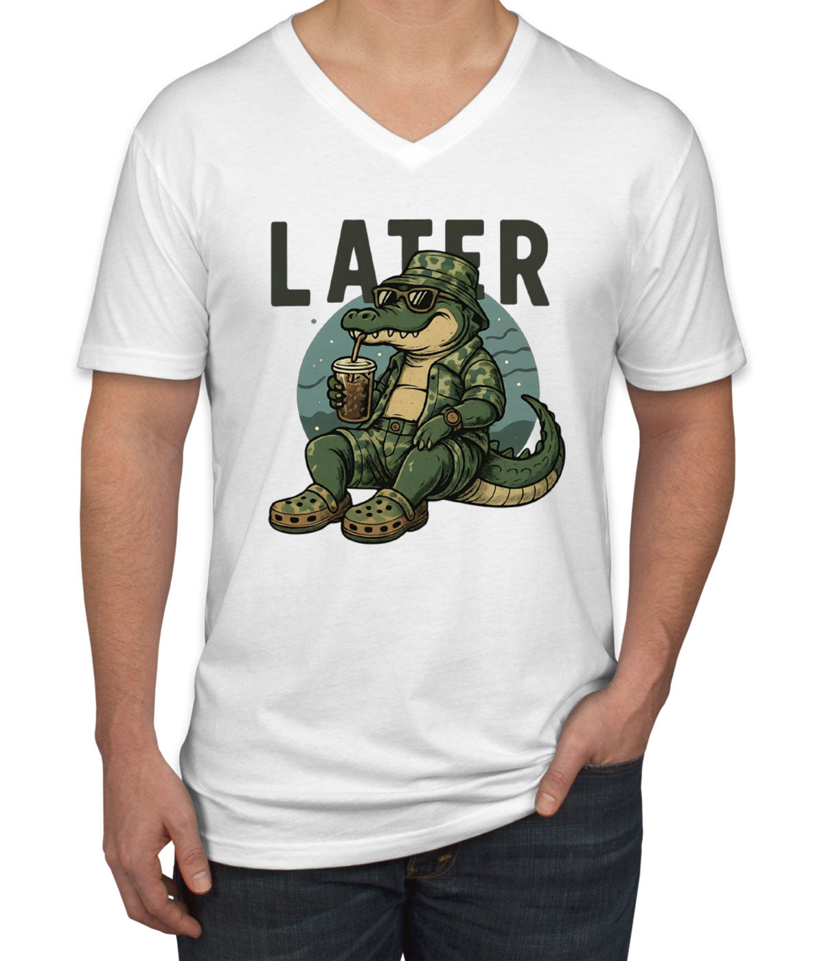 Camo Alligator Hunting Men's V Neck T-shirt