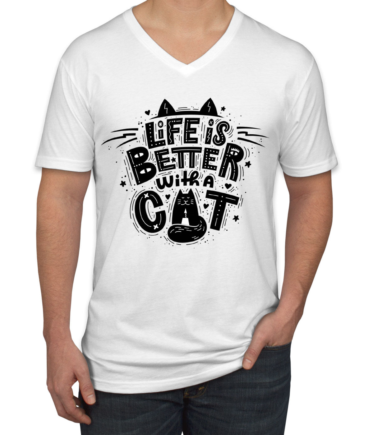 Life Is Better Wit A Cat Men's V Neck T-shirt