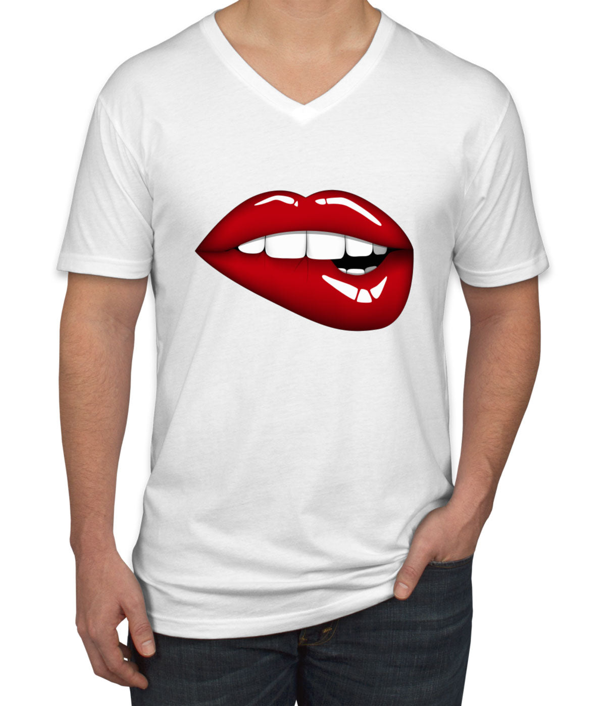 Glossy Lipstick Men's V Neck T-shirt