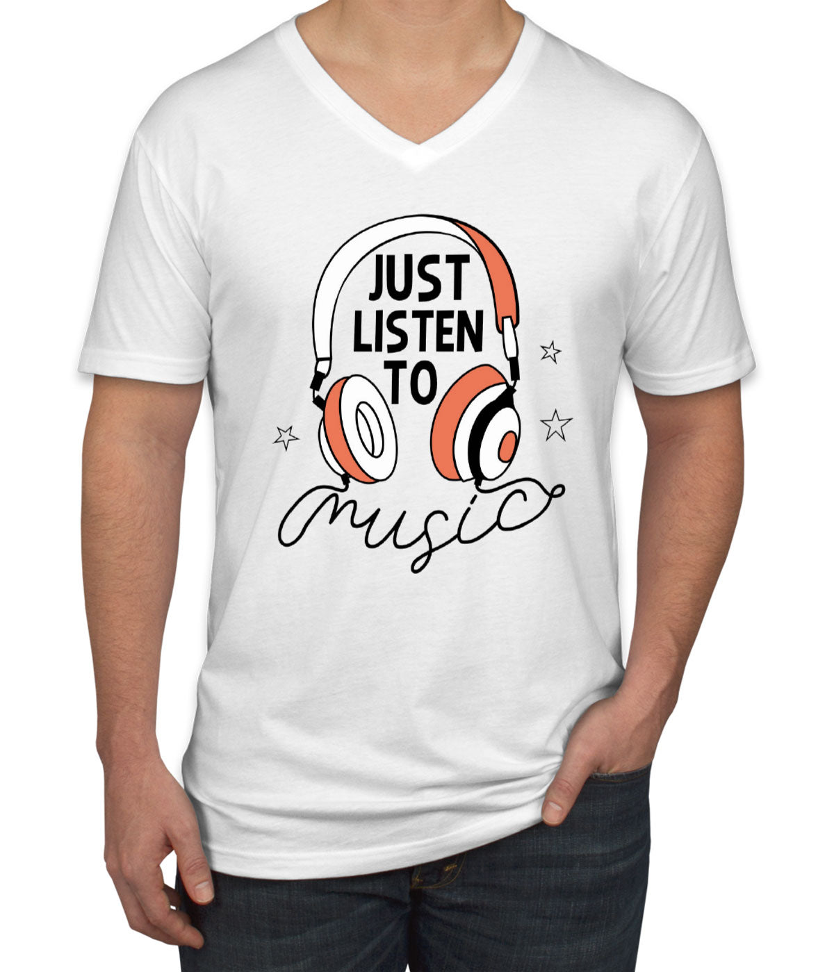 Just Listen To Music Headphone Men's V Neck T-shirt