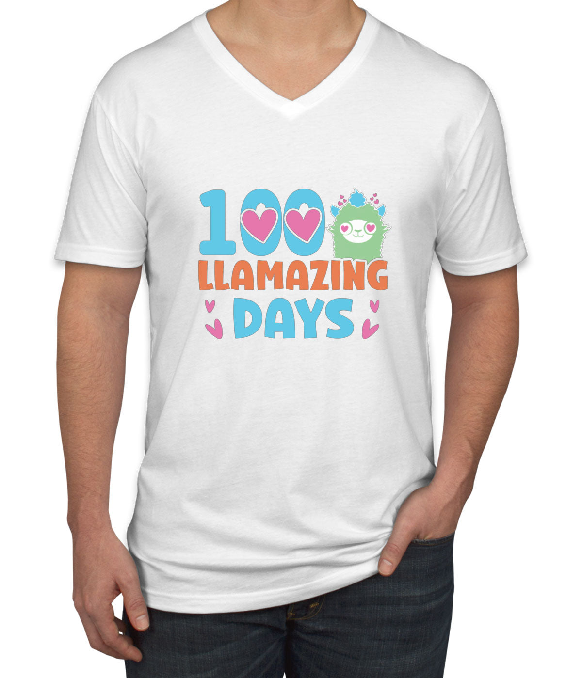 100 Llamazing Day Men's V Neck T-shirt