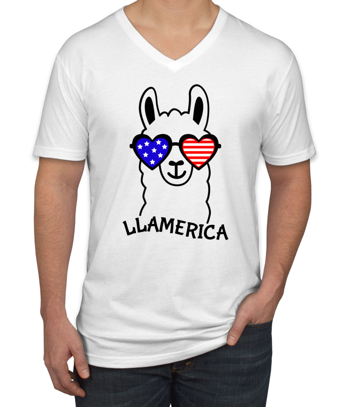 Llama America Patriotic Men's V Neck T-shirt