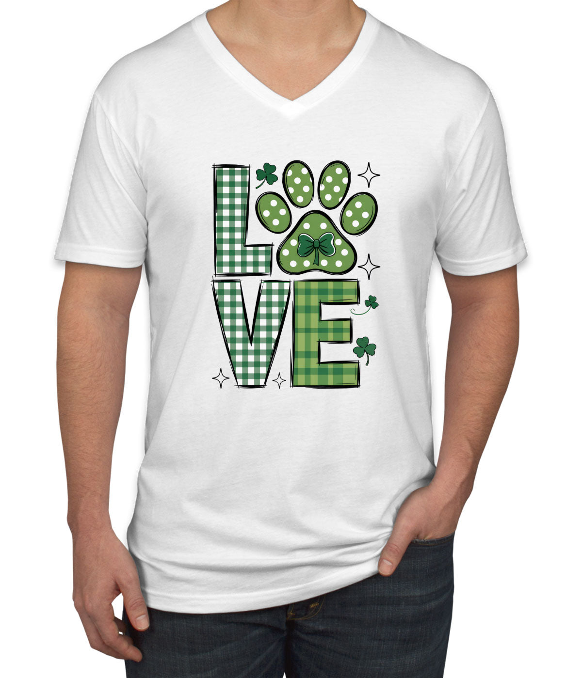 Love Lucky Dog St. Patrick's Day Men's V Neck T-shirt