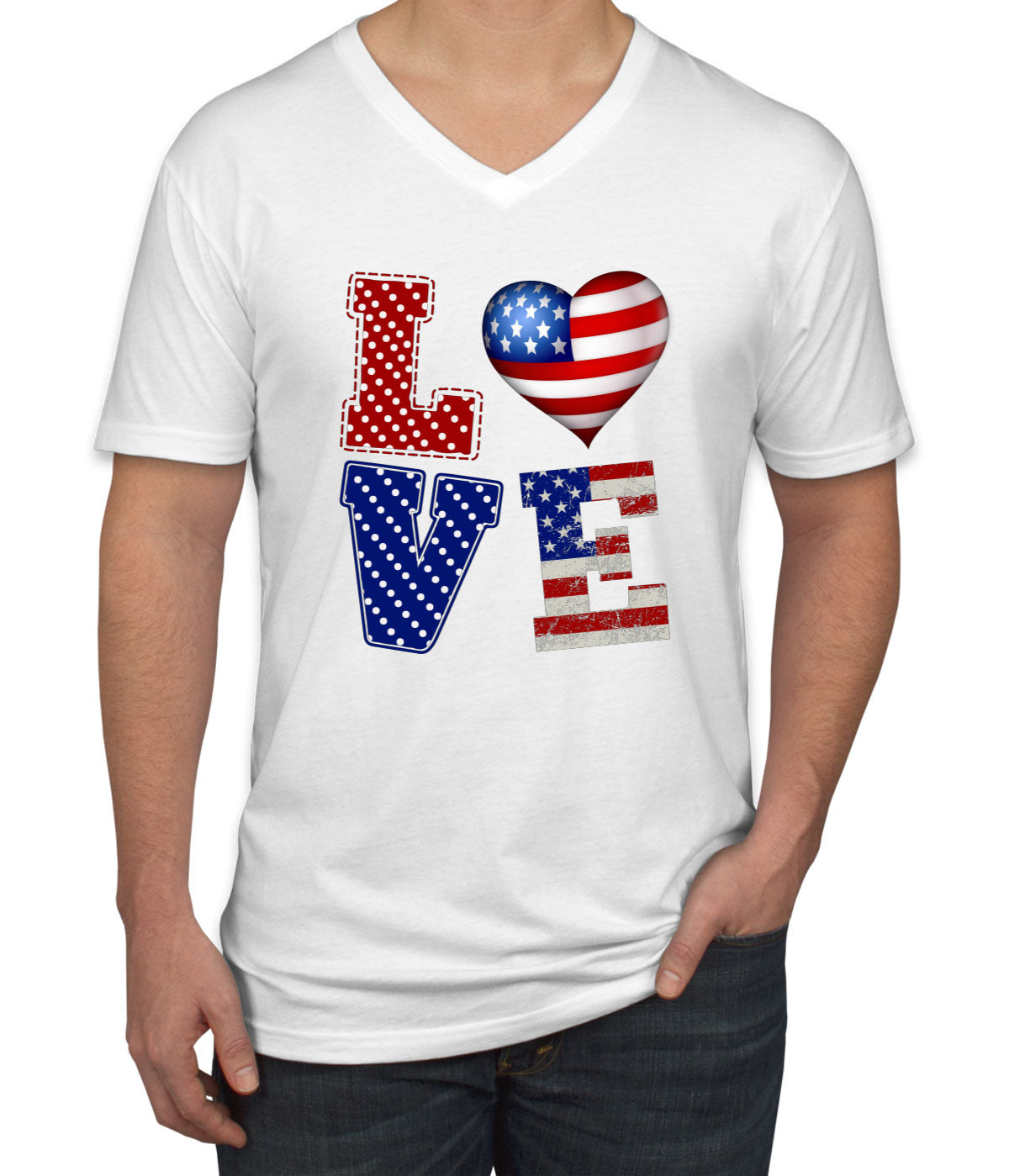 Love USA America Patriotic Men's V Neck T-shirt