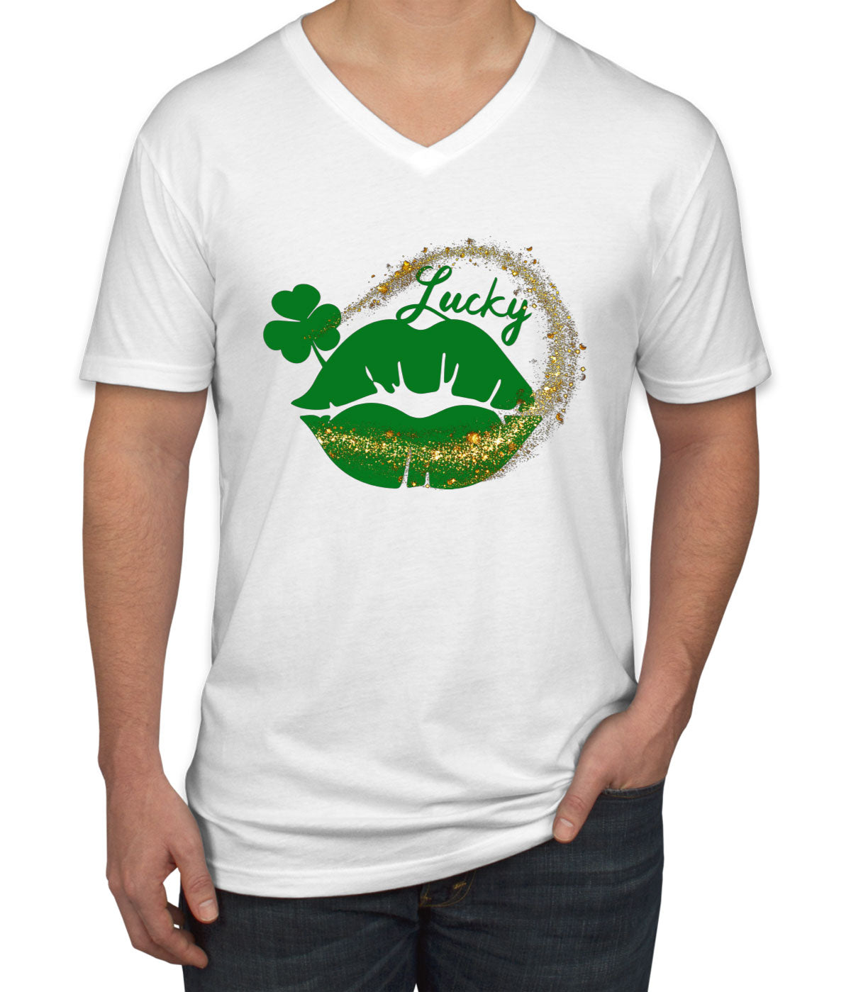 Lucky Lips St. Patrick's Day Men's V Neck T-shirt