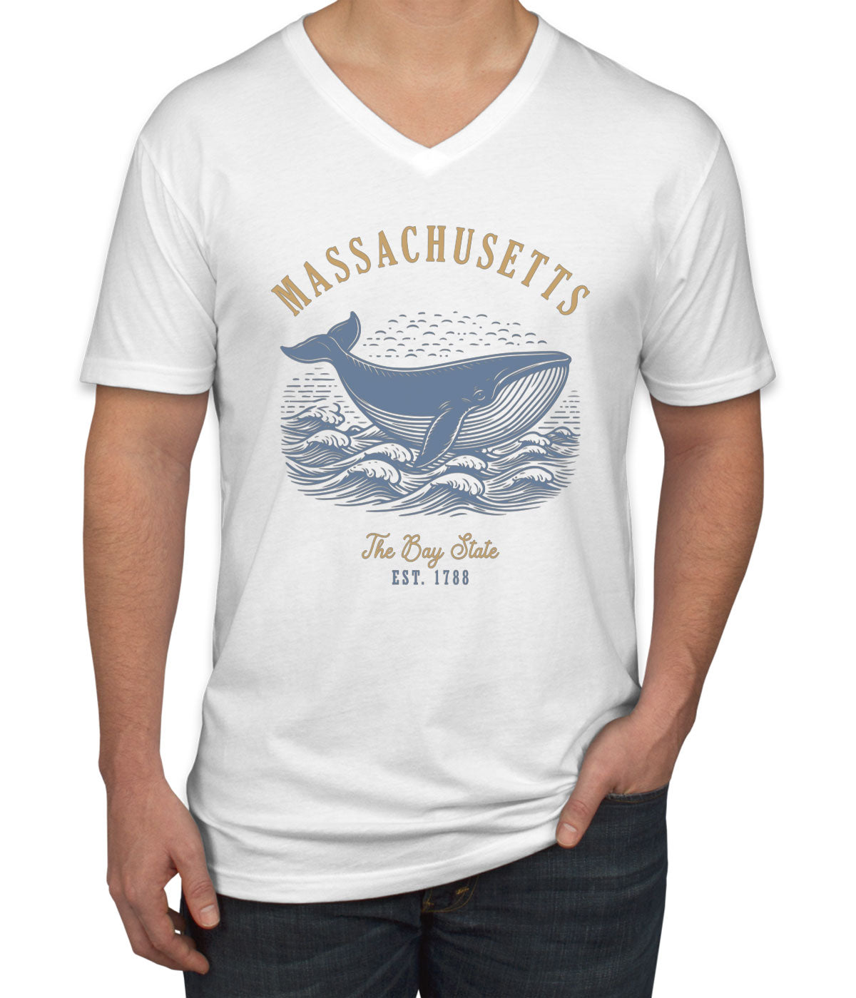 Massachusetts State Vintage Men's V Neck T-shirt
