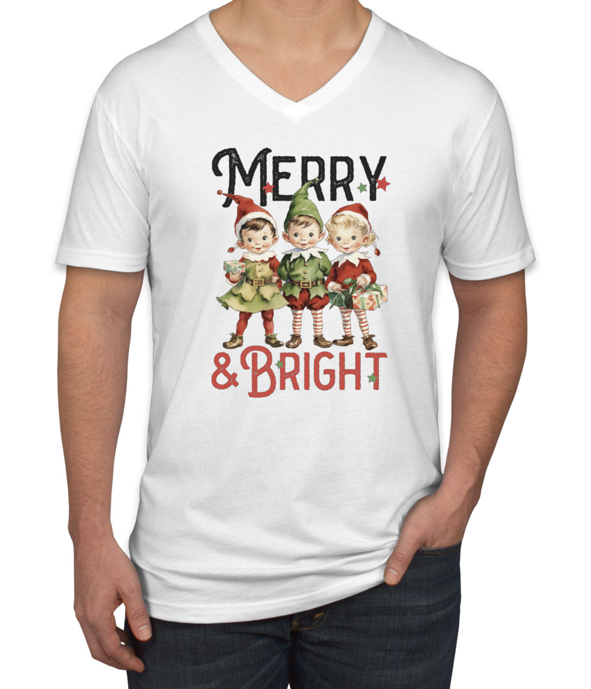 Merry And Bright Christmas Men's V Neck T-shirt