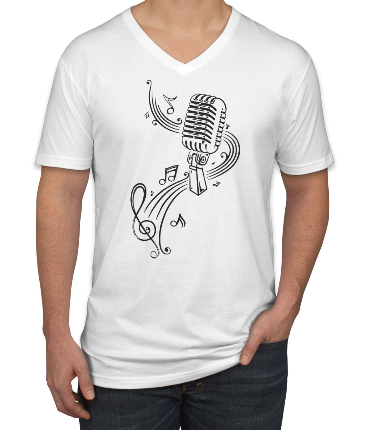 Microphone Music Men's V Neck T-shirt