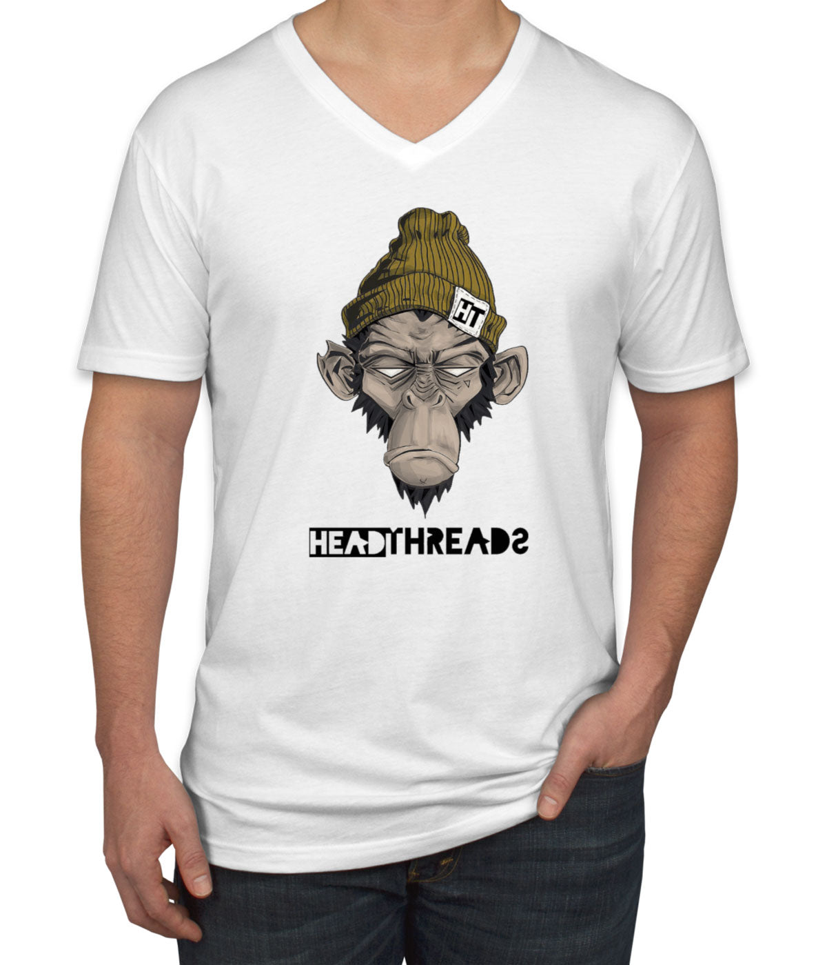 Monkey Headthreads Men's V Neck T-shirt