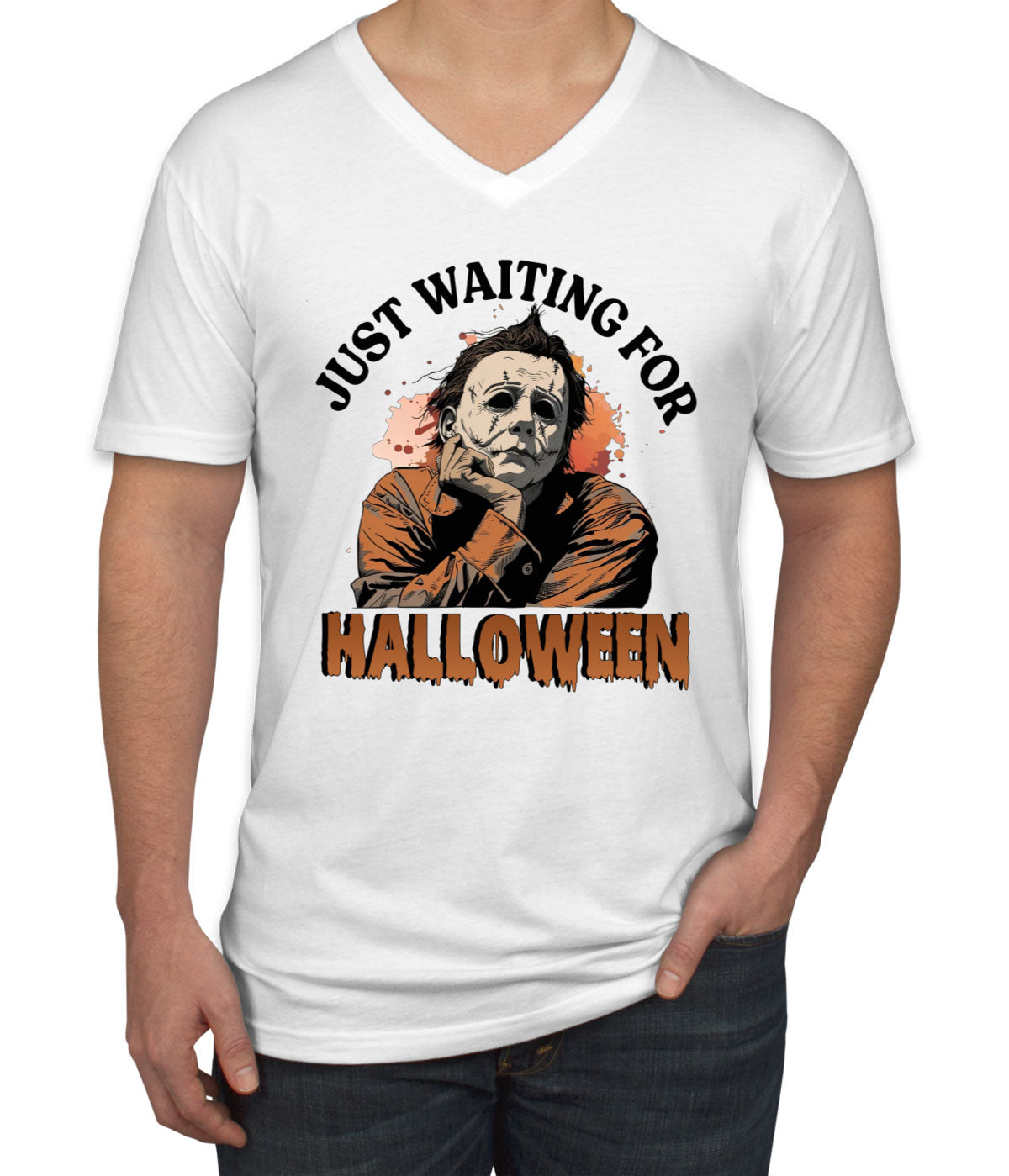 Just Waiting For Halloween Myers Men's V Neck T-shirt