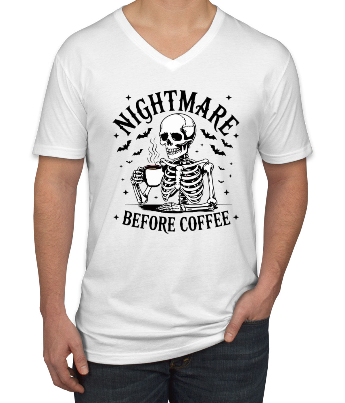 Nightmare Before Coffee Halloween Men's V Neck T-shirt