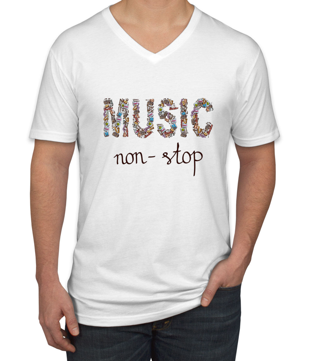 Music Non-Stop Men's V Neck T-shirt
