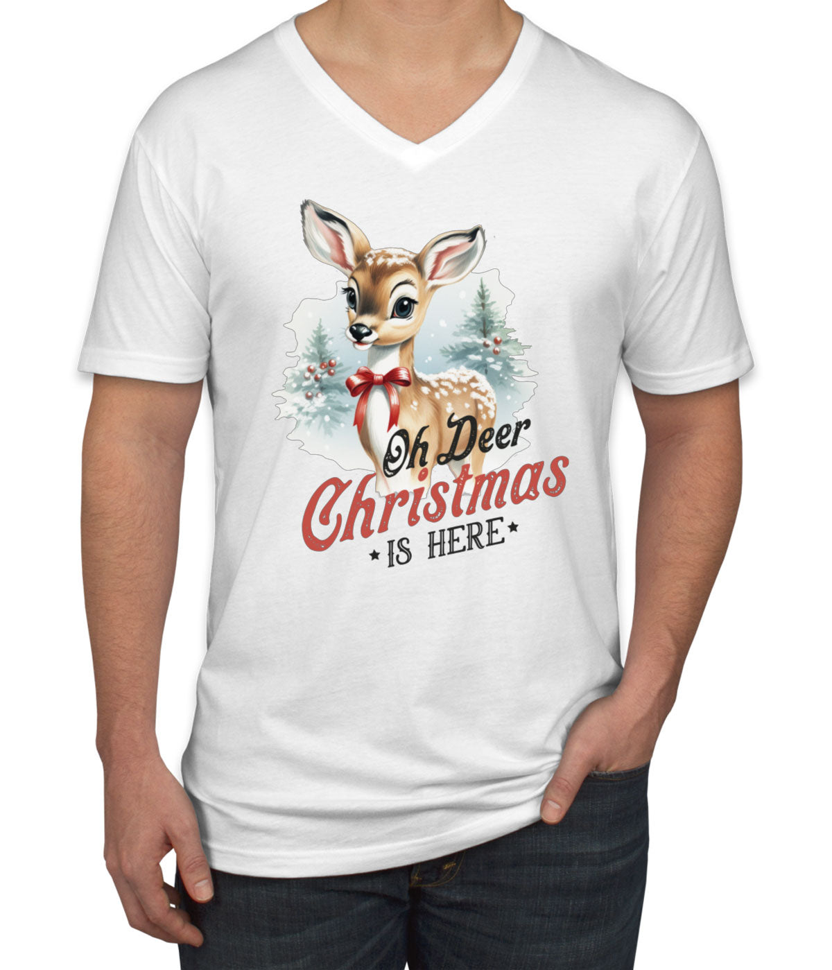 Oh Deer Christmas Here Men's V Neck T-shirt