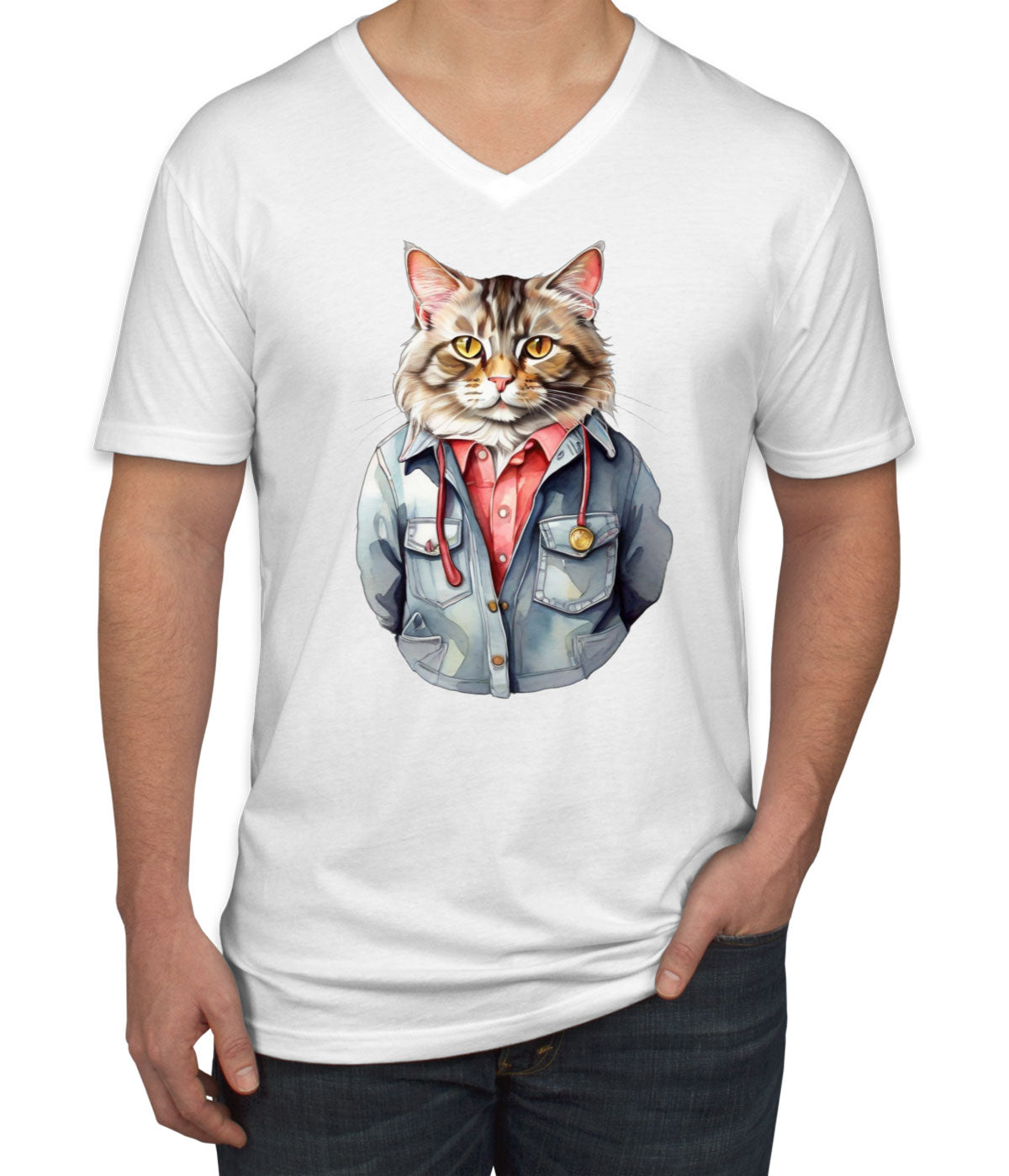 Cool Orange Cat Men's V Neck T-shirt