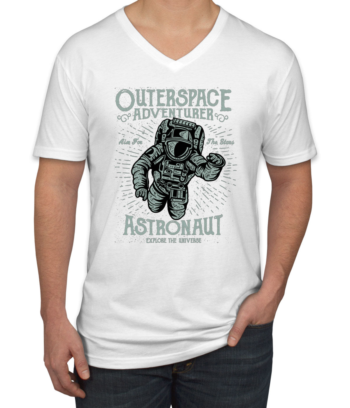 Outerspace Adventurer Astronaut Explore The Universe Men's V Neck T-shirt