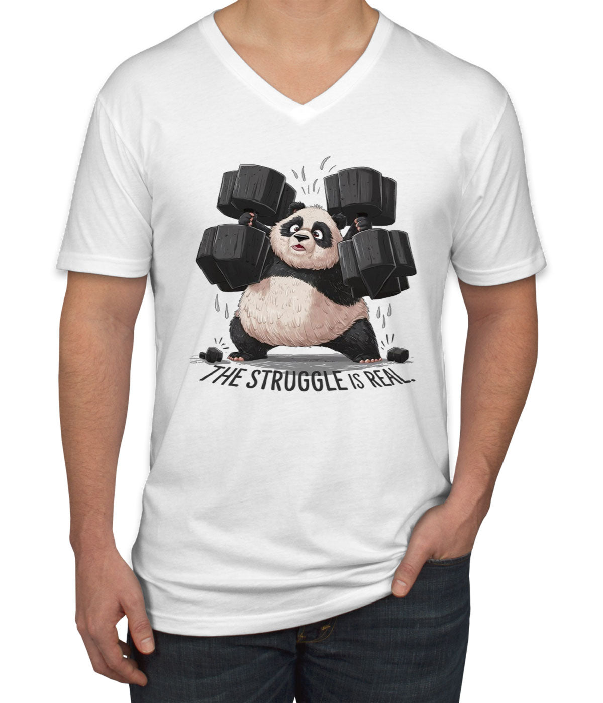 The Struggle Is Real Panda Men's V Neck T-shirt