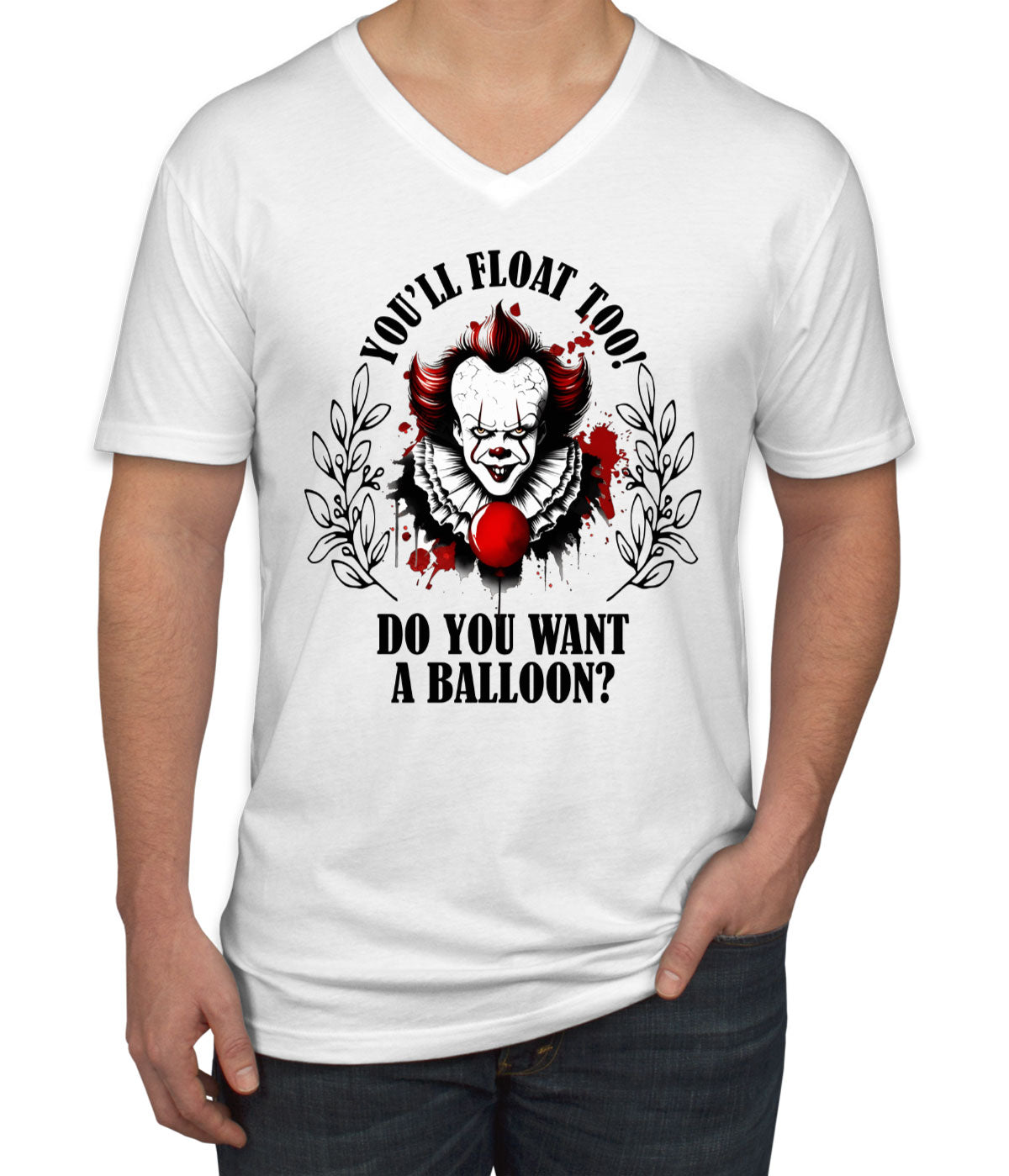Pennywise You'll Float Too Do You Want A Balloon? Halloween Men's V Neck T-shirt