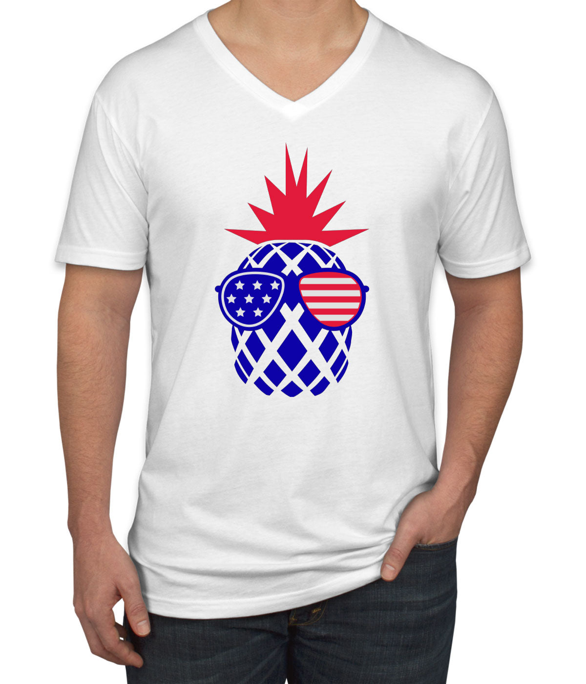 Pineapple America Patriotic Men's V Neck T-shirt