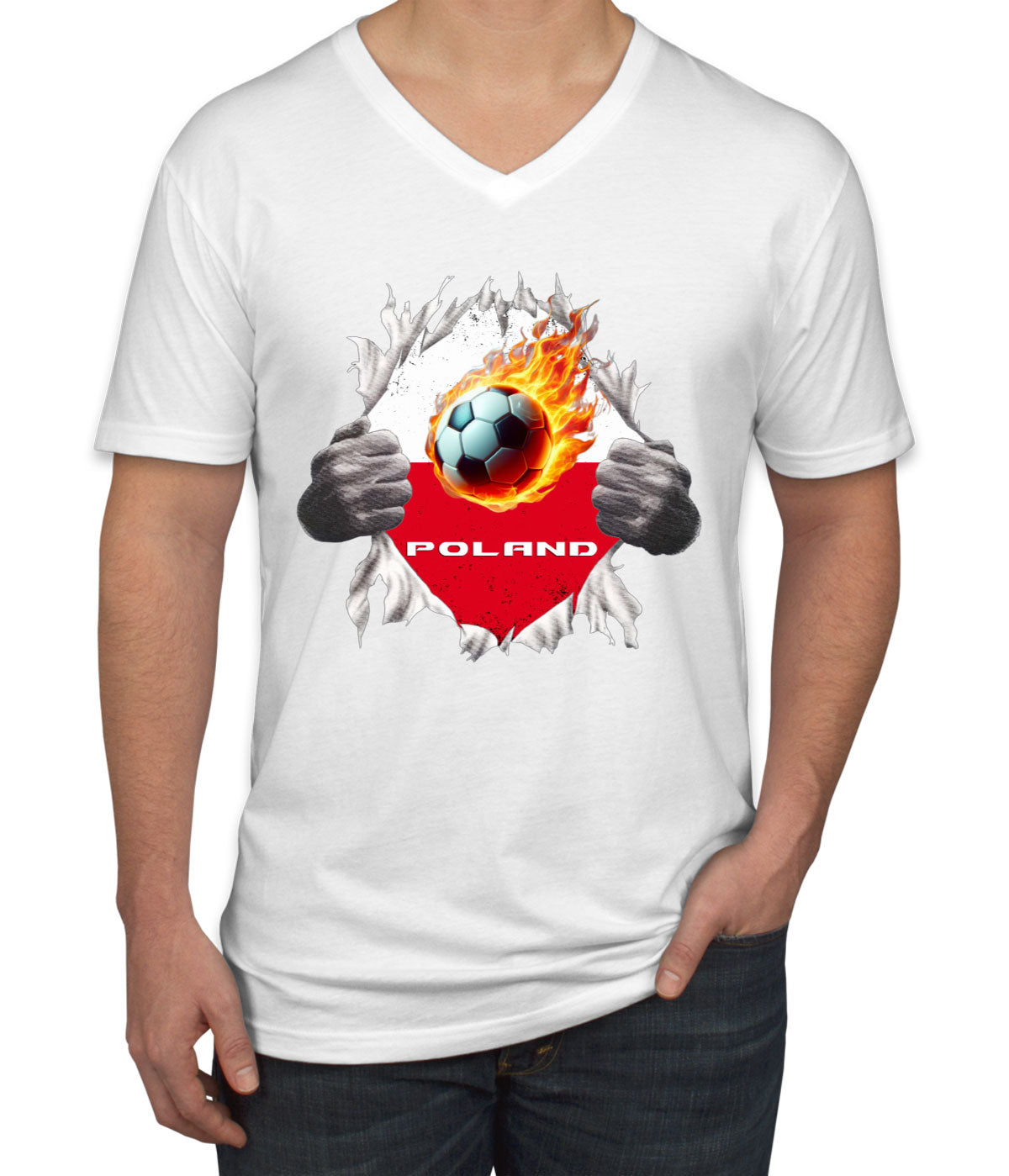 Poland Euro Cup Soccer Football Men's V Neck T-shirt