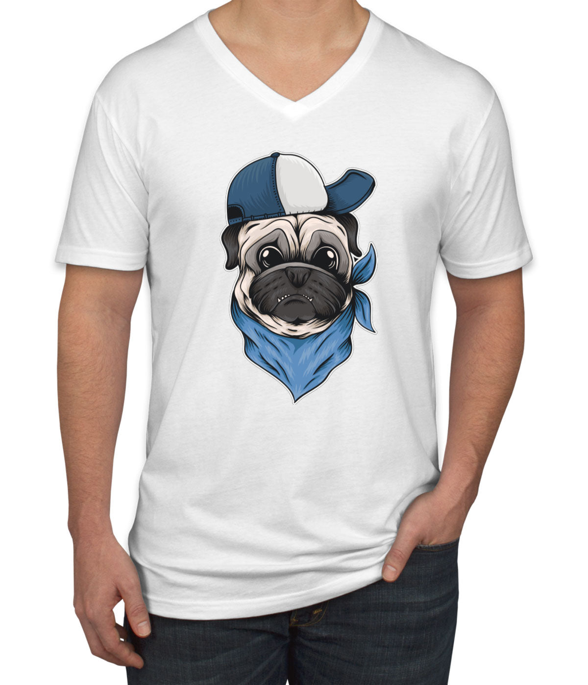 Pug Dog With Hat And Bandana Men's V Neck T-shirt