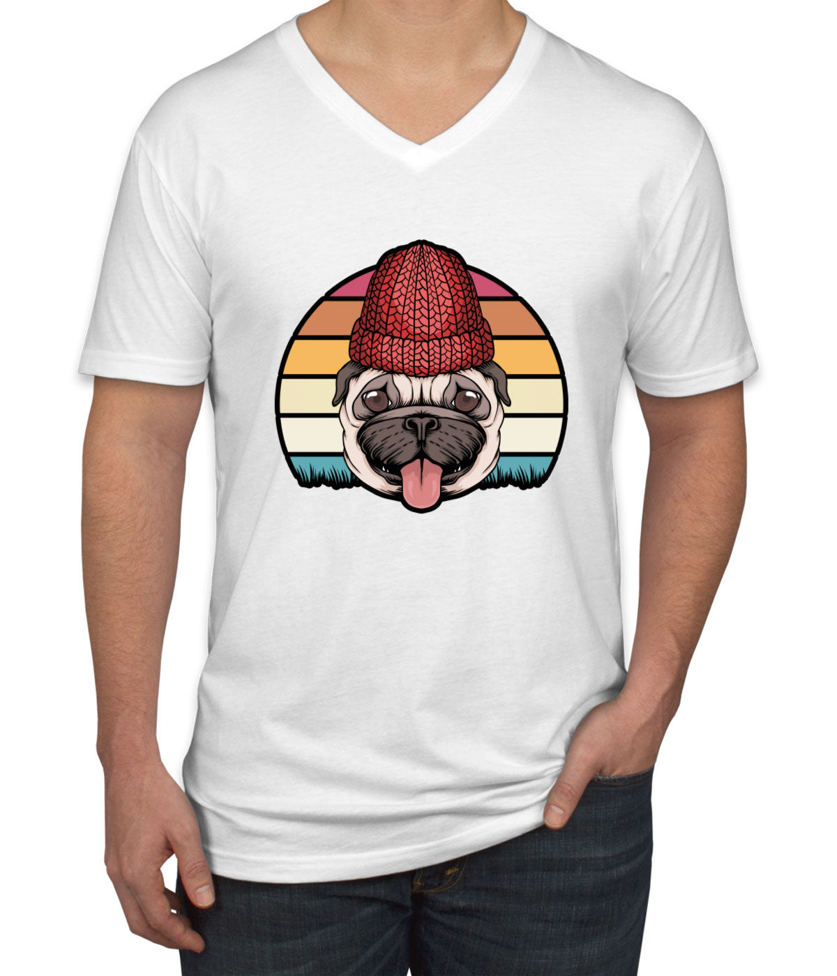 Retro Pug Dog Vintage Men's V Neck T-shirt