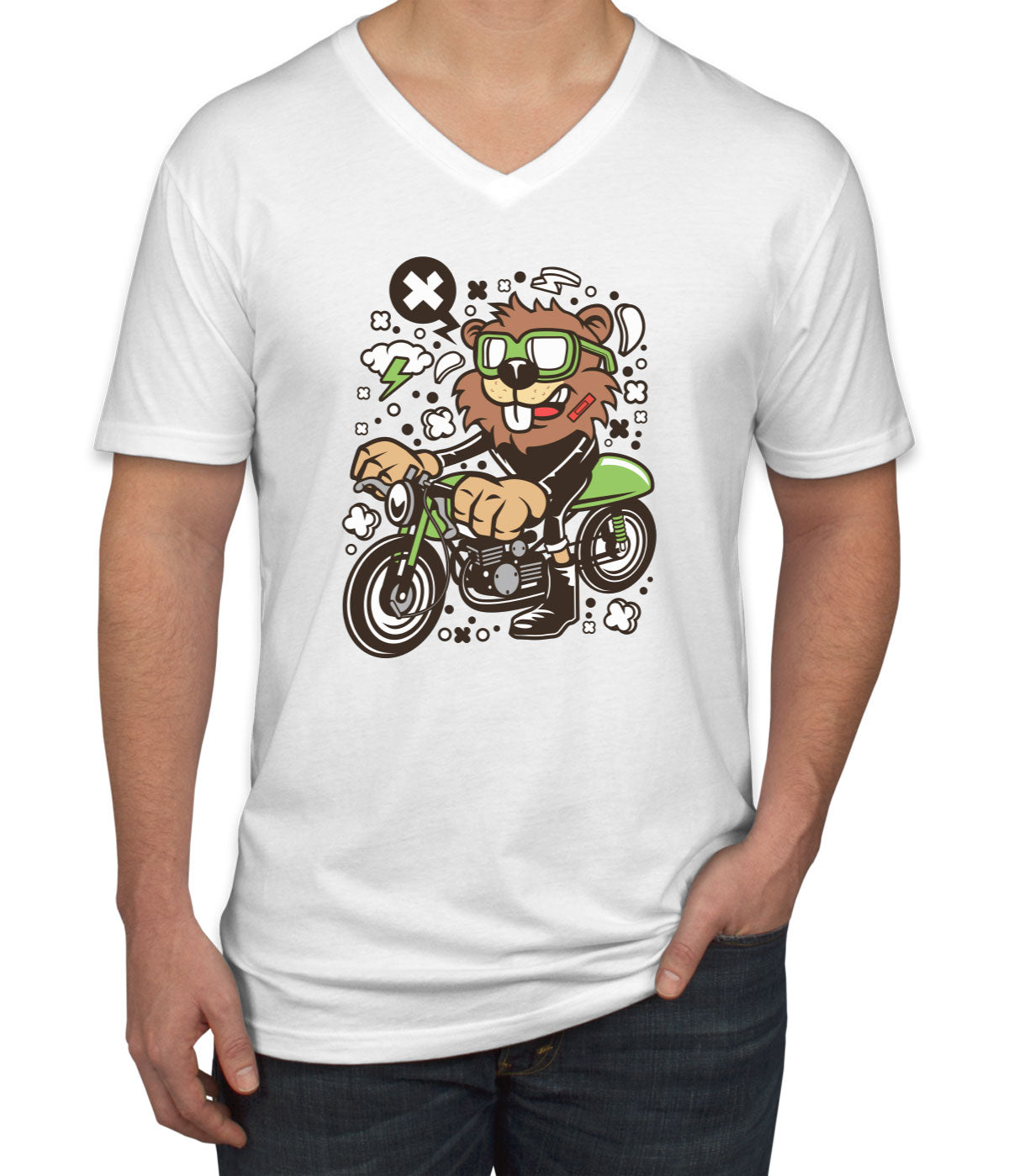 Racer Beaver Men's V Neck T-shirt