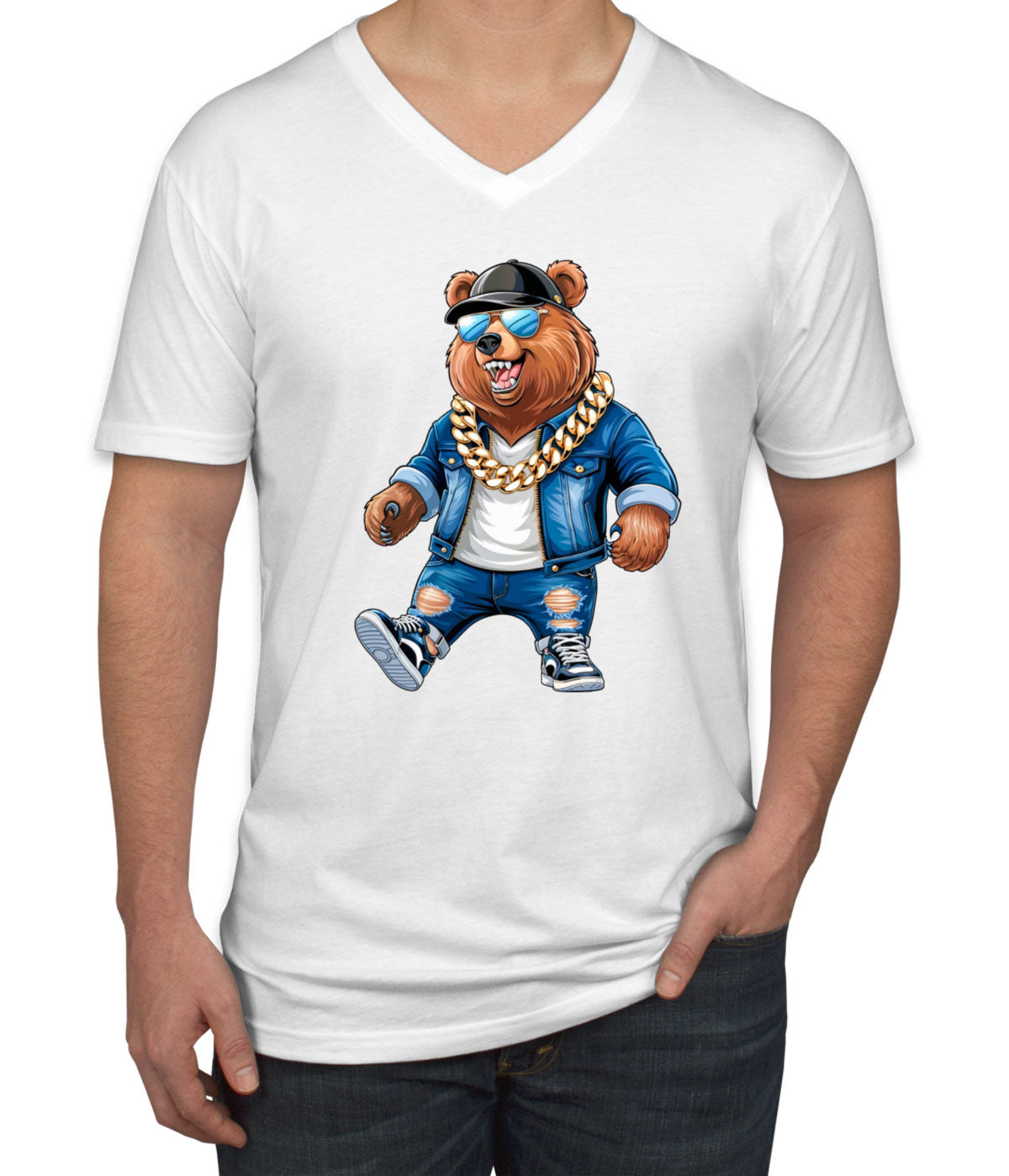 Cool Rapper Bear Men's V Neck T-shirt