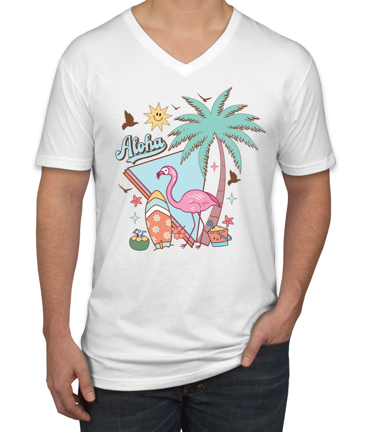 Aloha Retro Summer Men's V Neck T-shirt