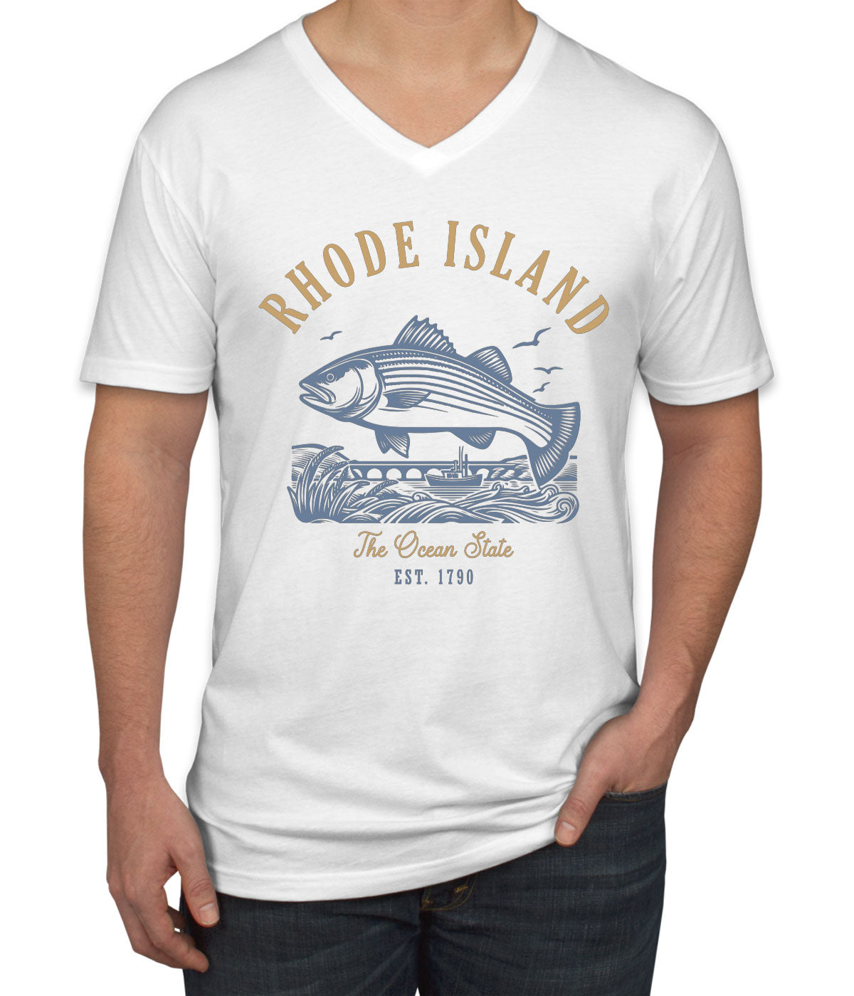 Rhode Island State Vintage Men's V Neck T-shirt