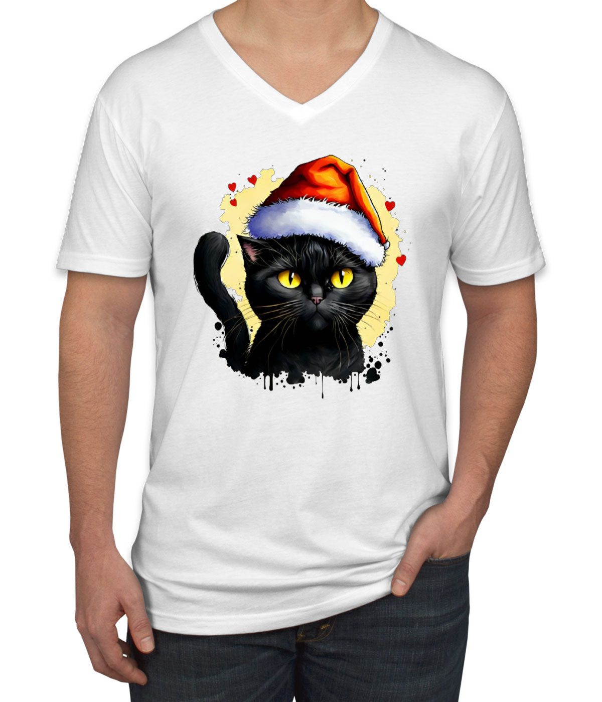 Santa Black Cat Men's V Neck T-shirt