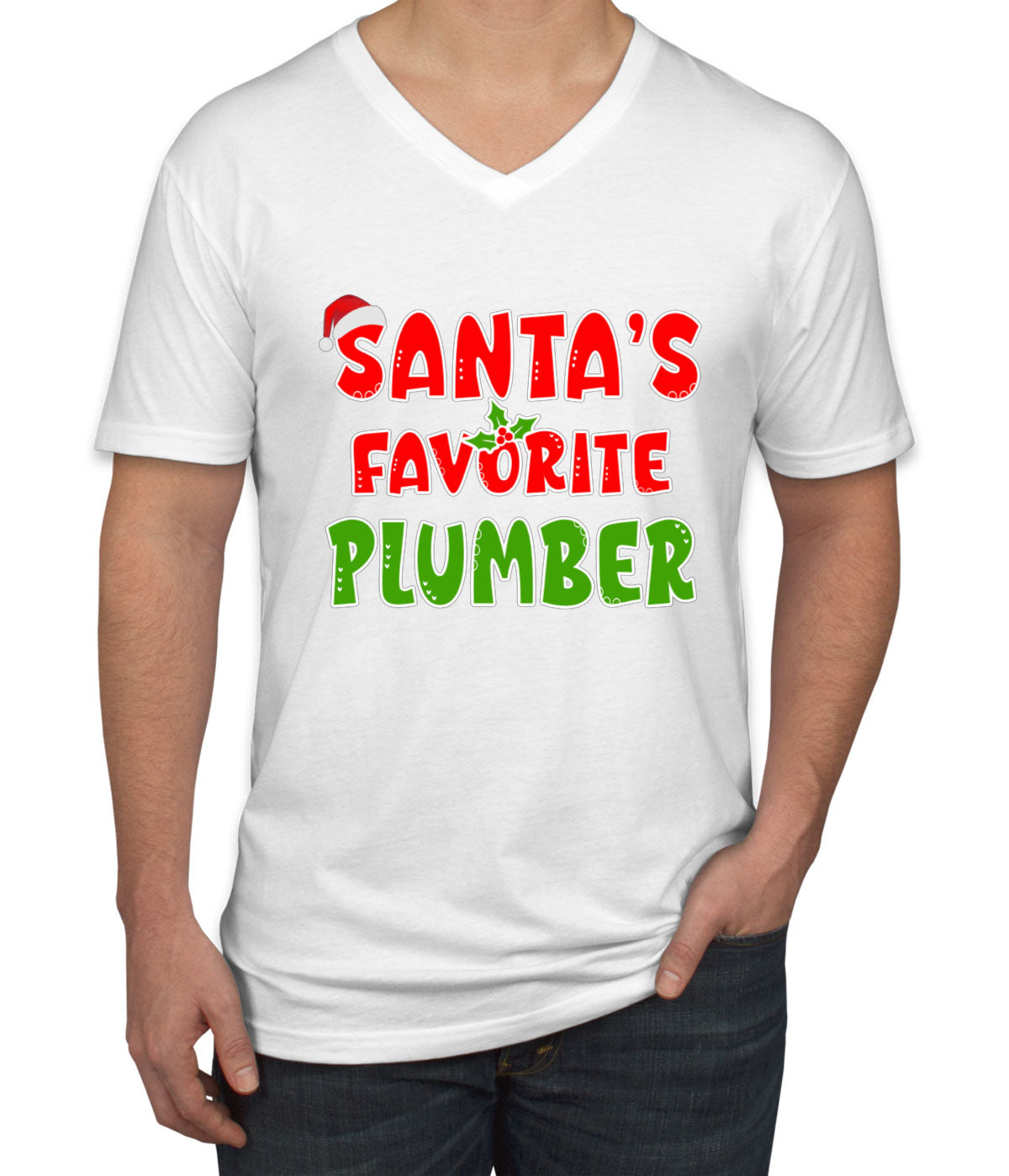 Santa's Favorite Plumber Men's V Neck T-shirt