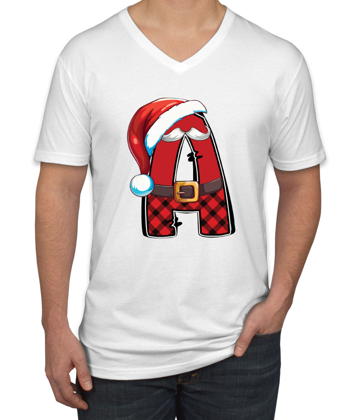 Christmas Santa Alphabet Letters [Custom Initial] Men's V Neck T-shirt