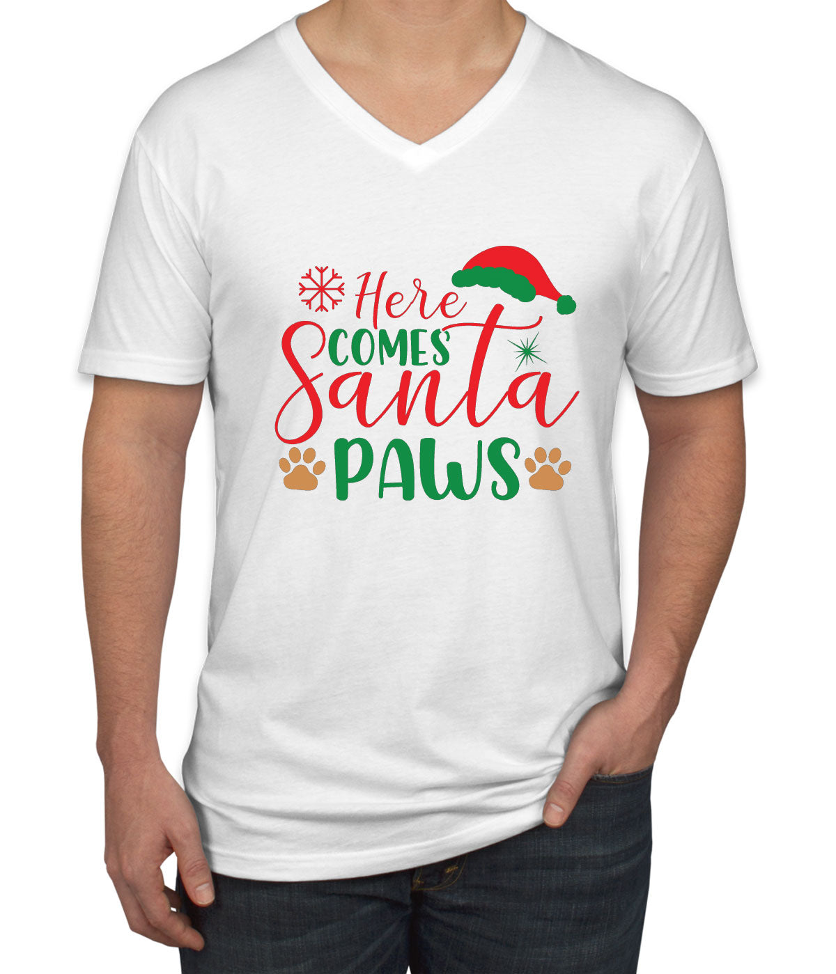 Hear Comes Santa Paws Christmas Men's V Neck T-shirt