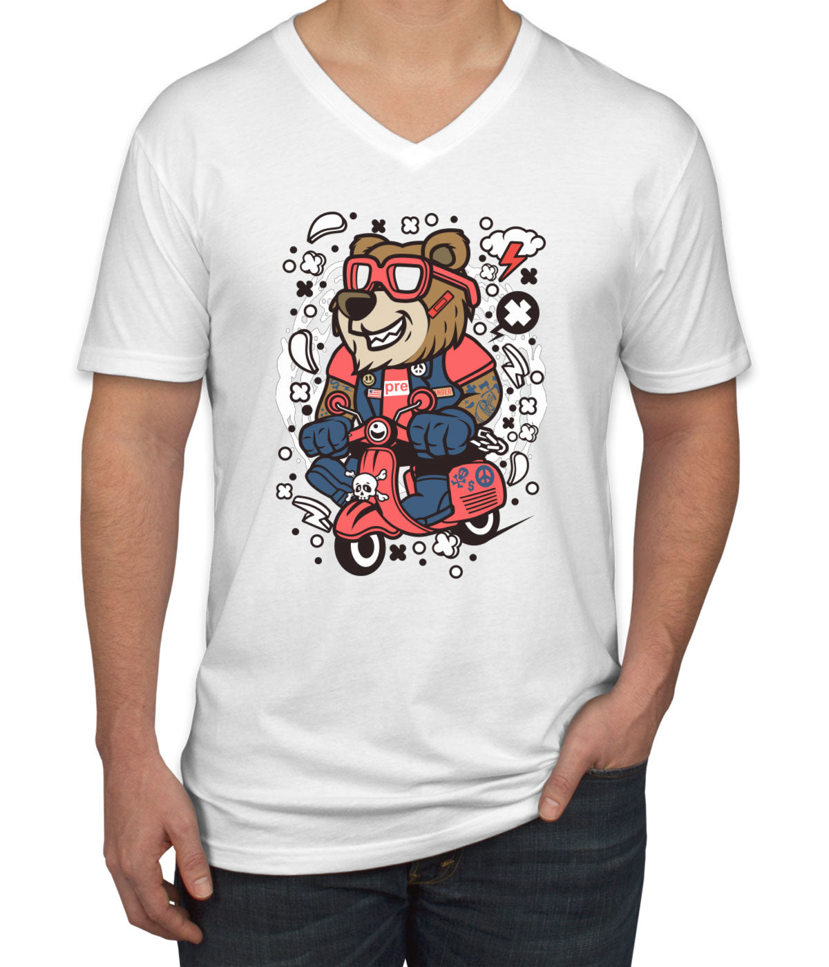 Scooter Bear Men's V Neck T-shirt