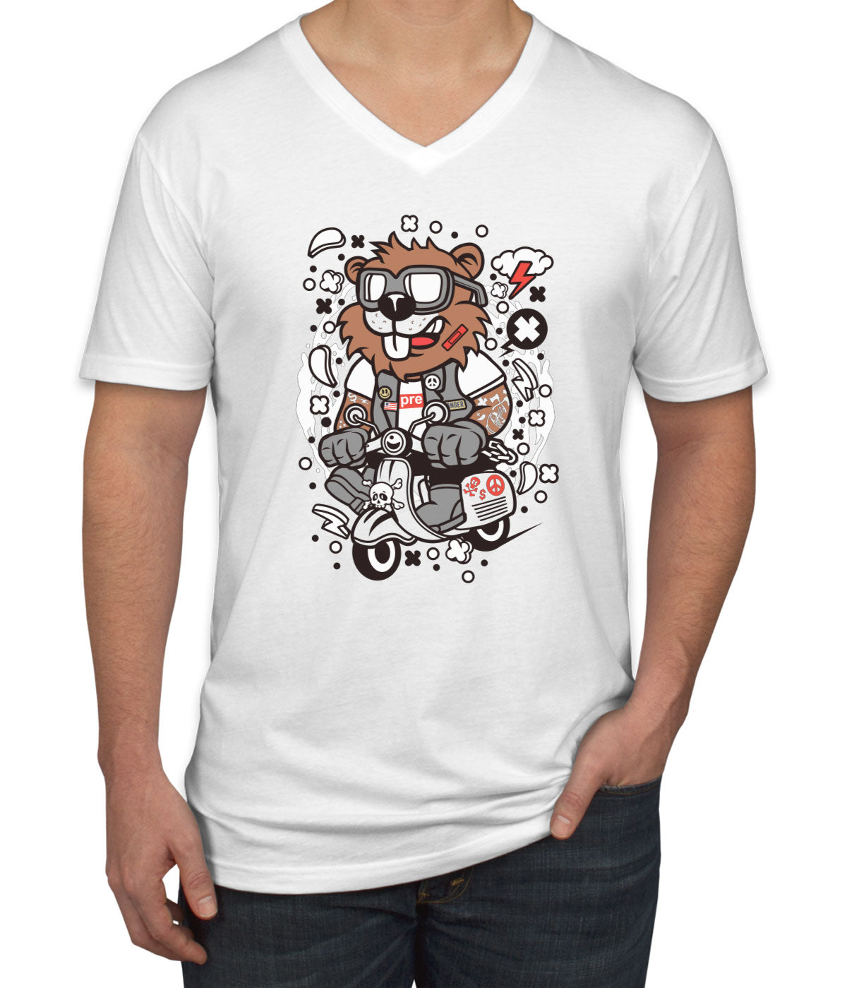 Scooter Beaver Men's V Neck T-shirt