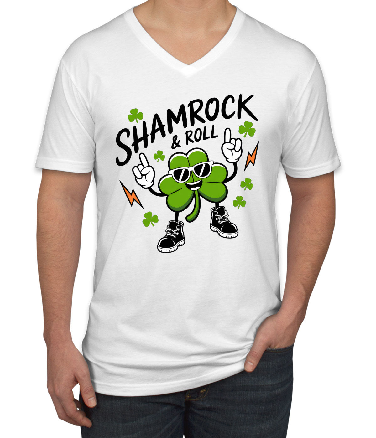 Shamrock And Roll St. Patrick's Day Men's V Neck T-shirt