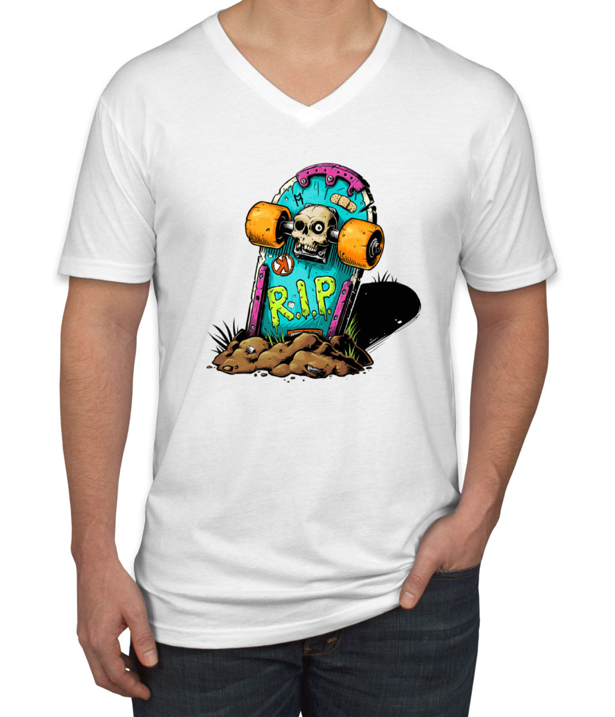 Skateboard Graveyard RIP Men's V Neck T-shirt