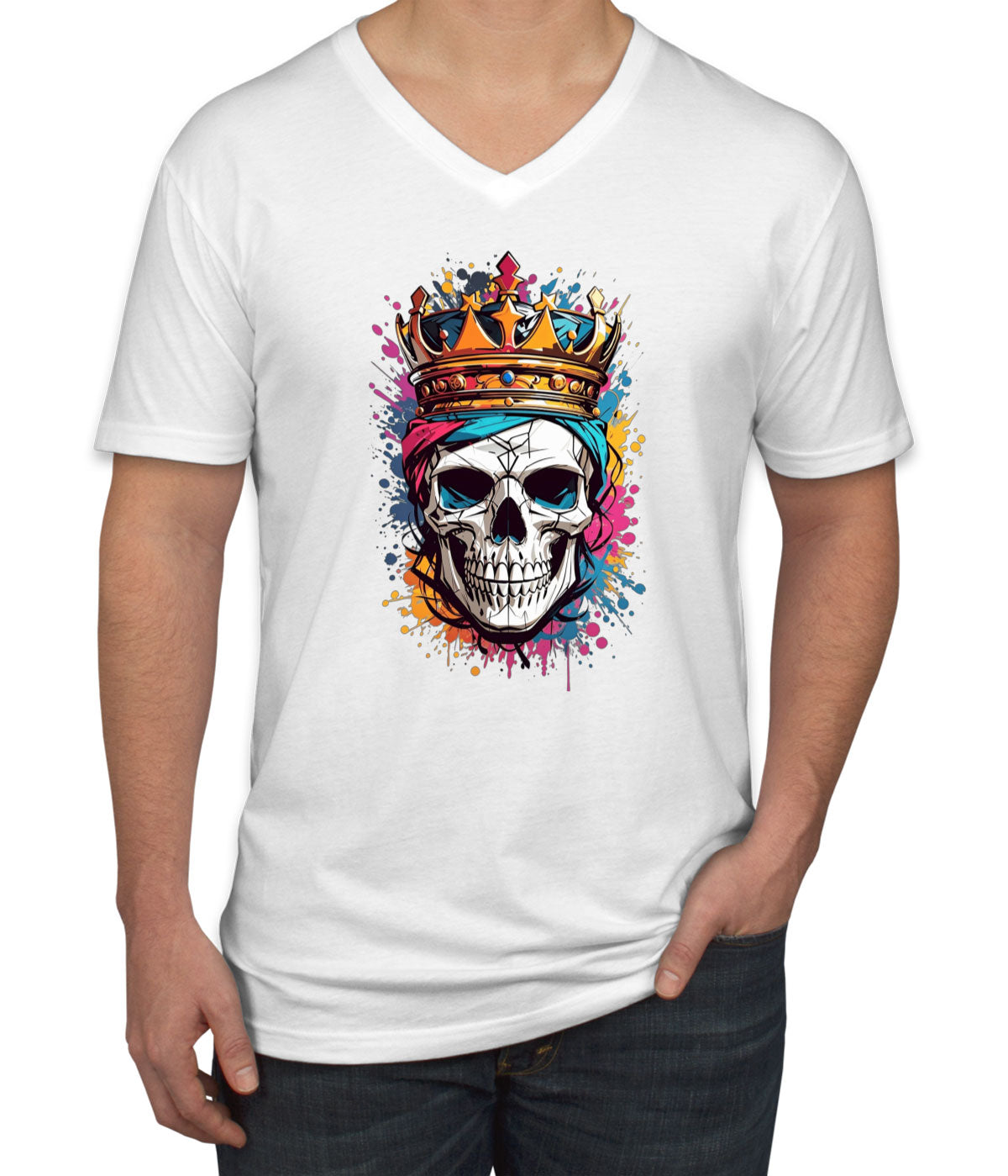 Colorful Skull Men's V Neck T-shirt