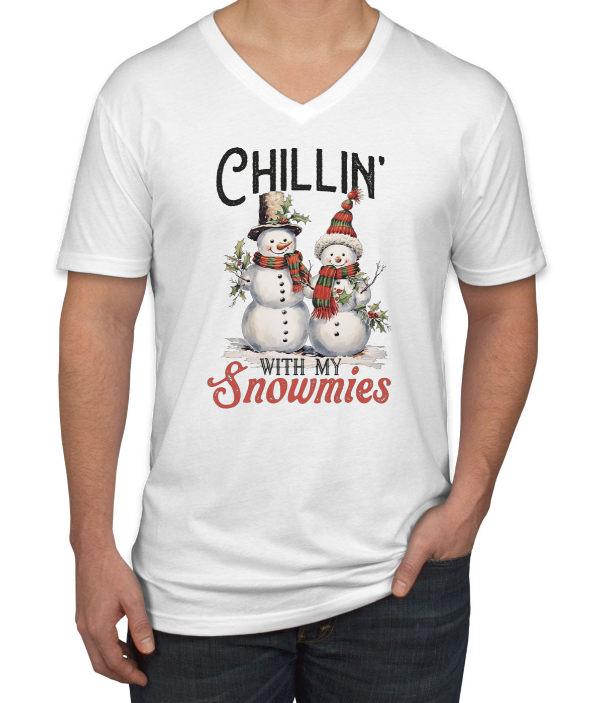 Chillin' With My Snowmies Christmas Men's V Neck T-shirt