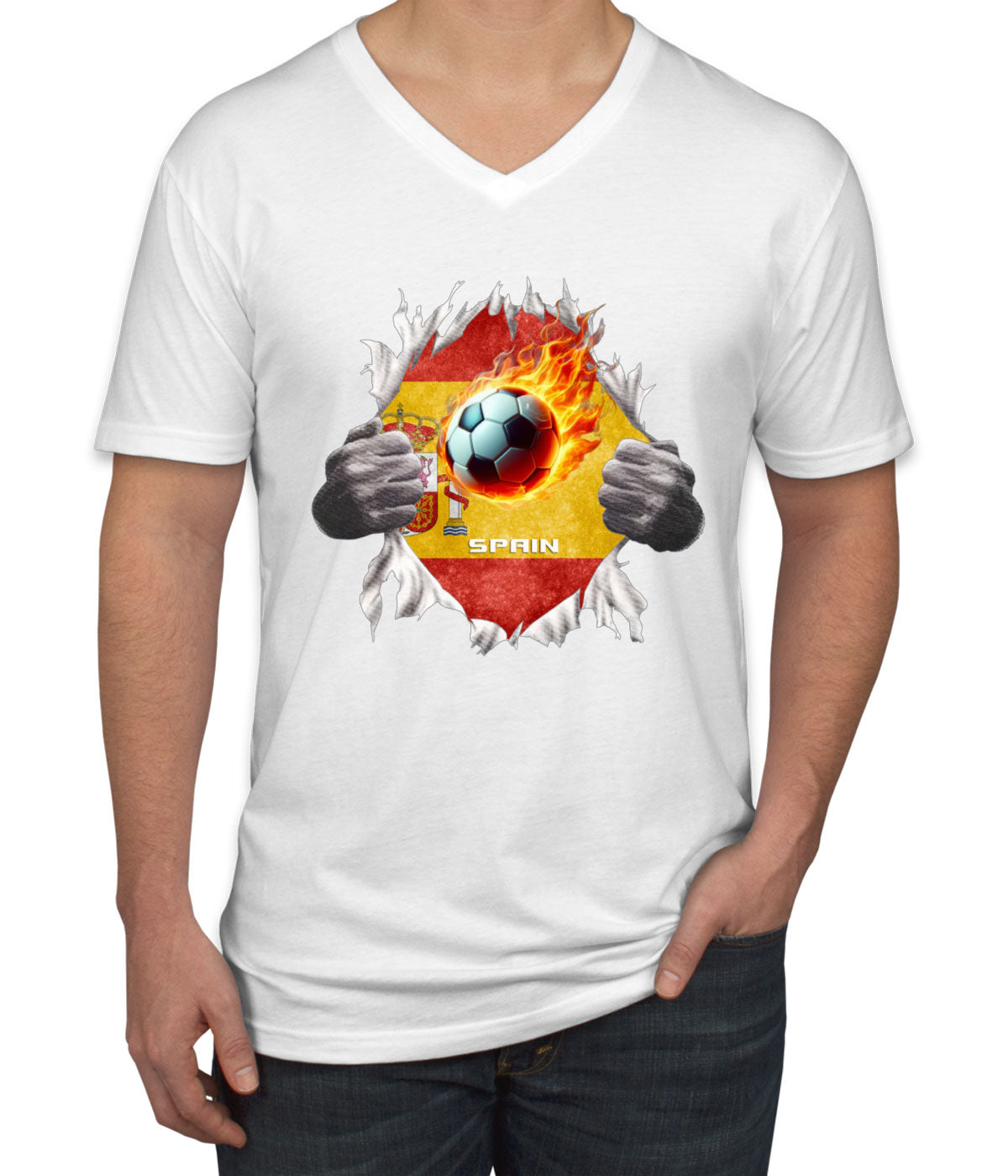 Spain Euro Cup Soccer Football Men's V Neck T-shirt