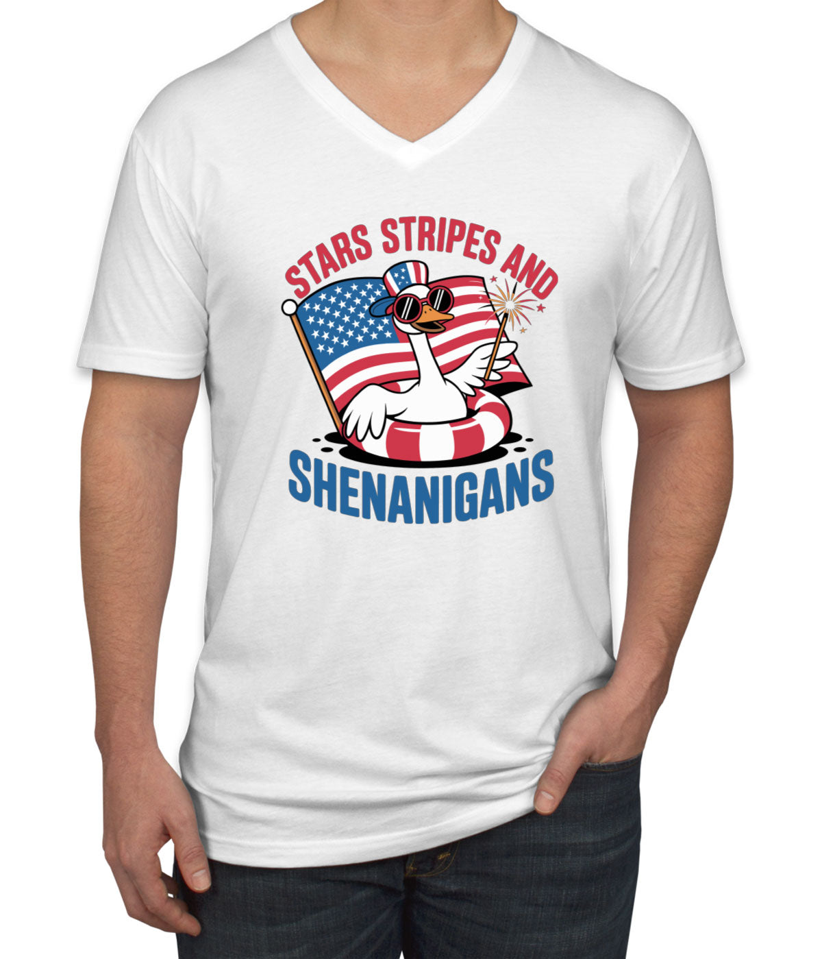 Stars Stripes And Shenanigans Independence Day Patriotic Men's V Neck T-shirt