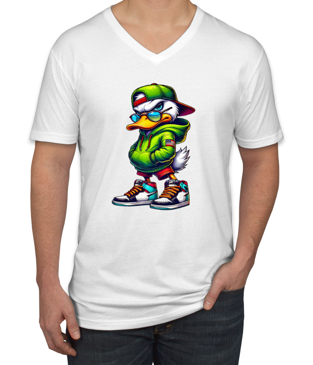 Street Duck Cartoon Men's V Neck T-shirt