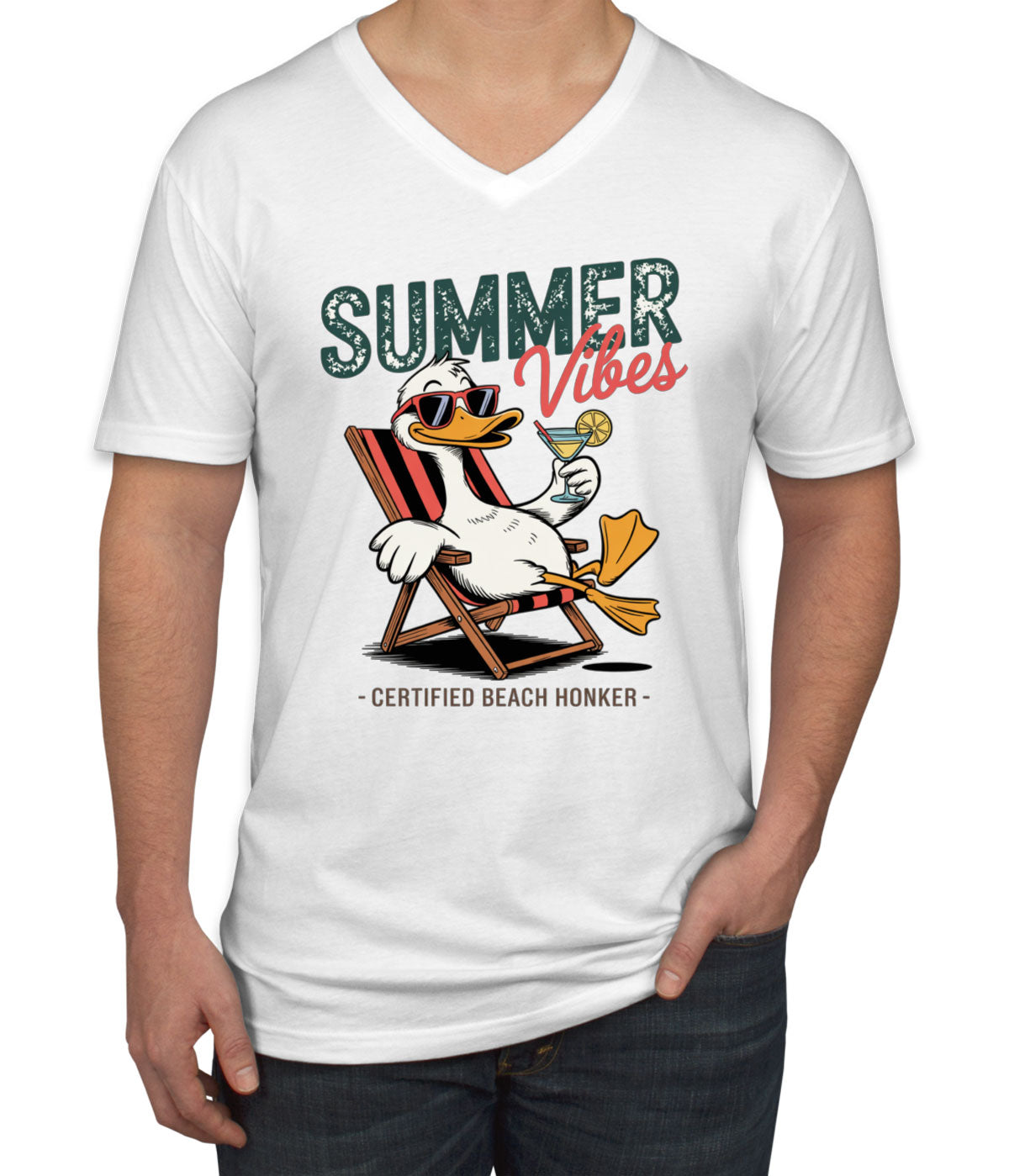 Summer Vibes Funny Duck Men's V Neck T-shirt