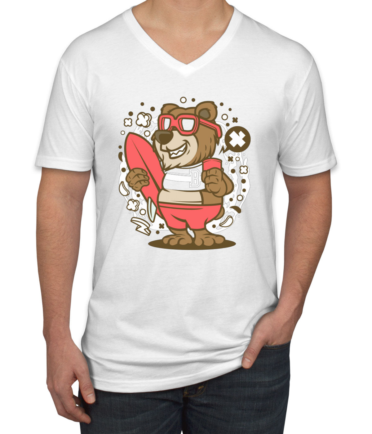 Surfer Bear Men's V Neck T-shirt