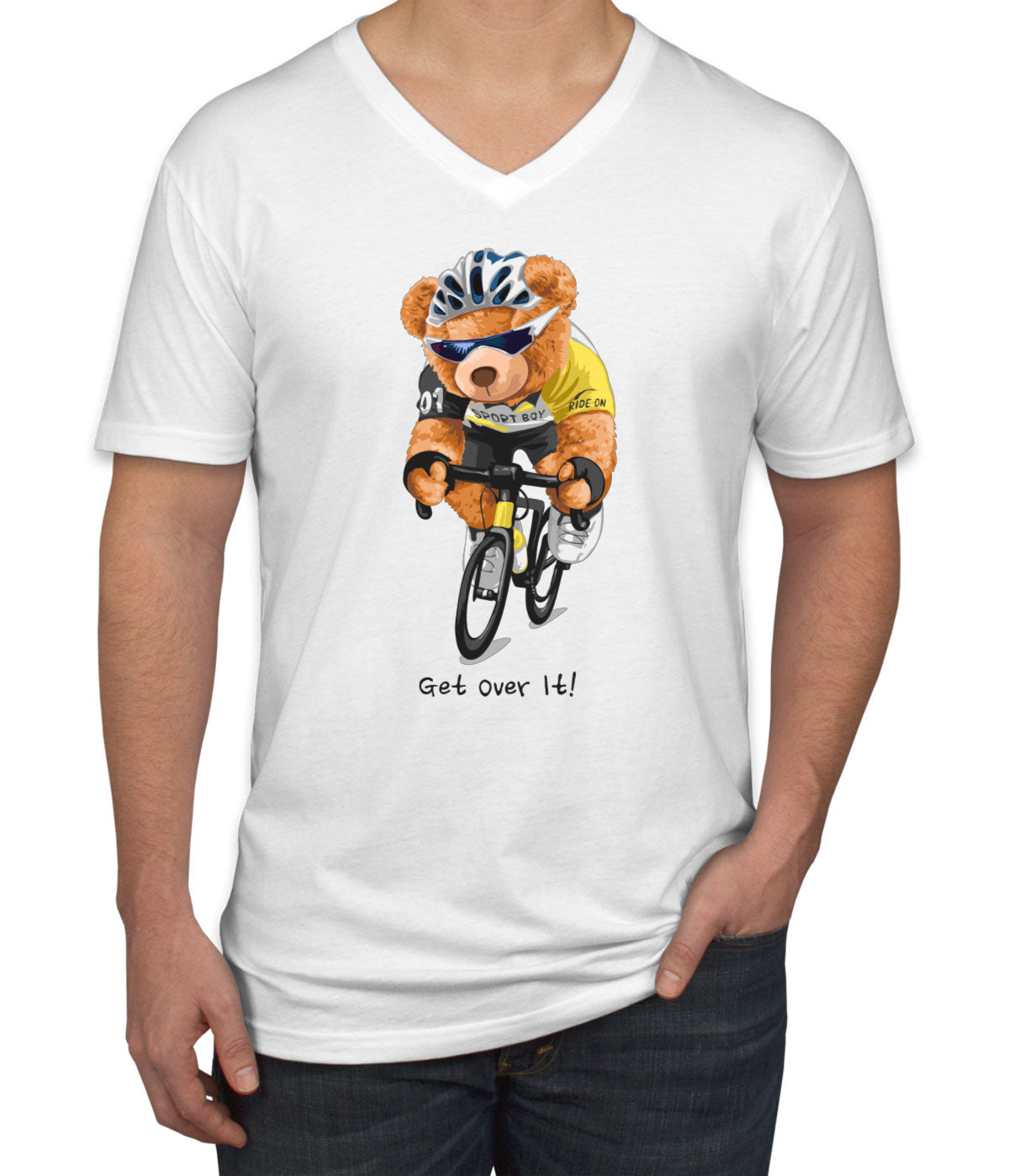 Teddy Bear Biker Get Over It Men's V Neck T-shirt