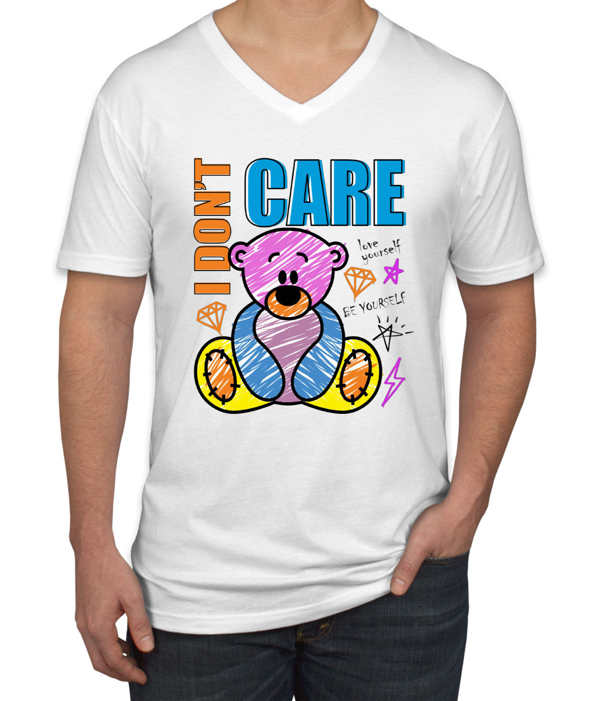 Teddy Bear I Don't Care Men's V Neck T-shirt