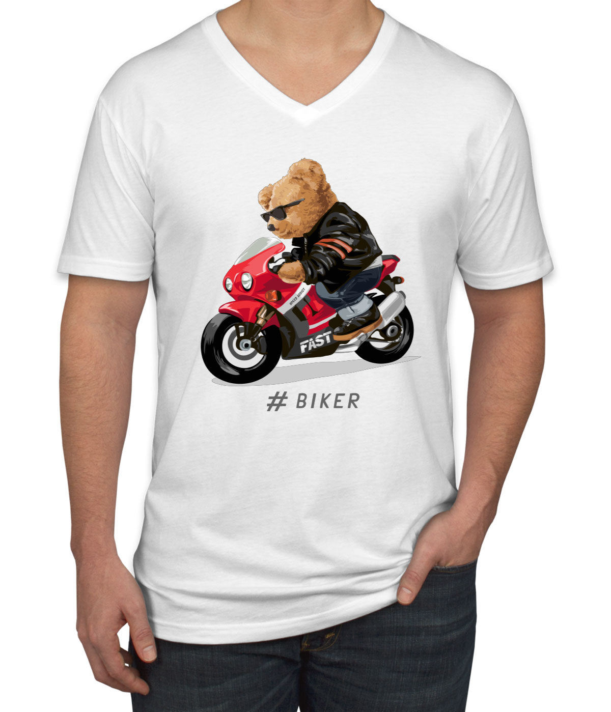 Teddy Bear Cool Biker Men's V Neck T-shirt