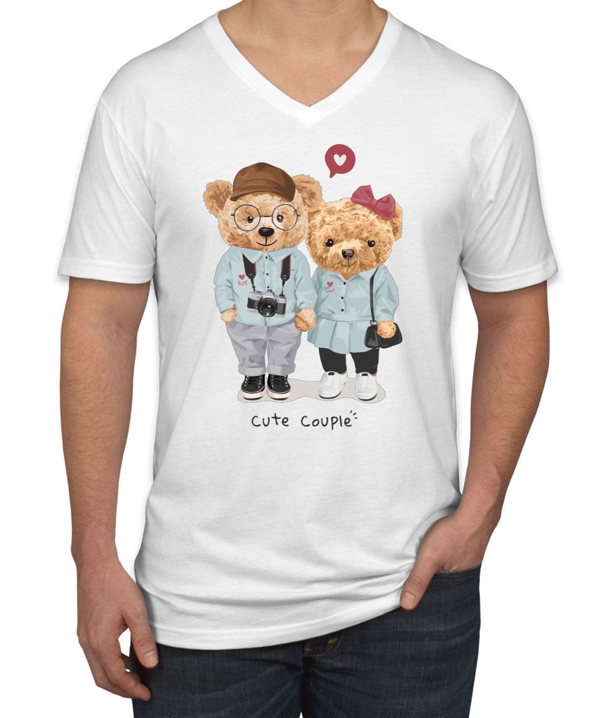 Teddy Bear Cute Couple Men's V Neck T-shirt