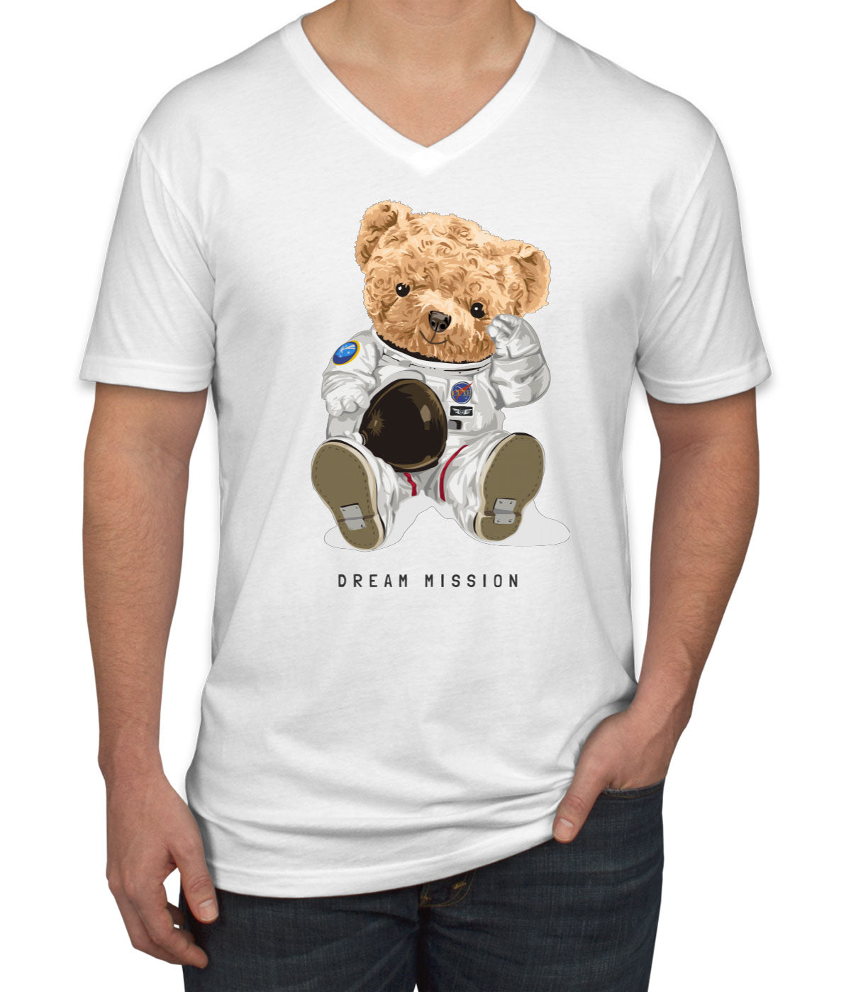 Teddy Bear Astronaut Dream Mission Men's V Neck T-shirt