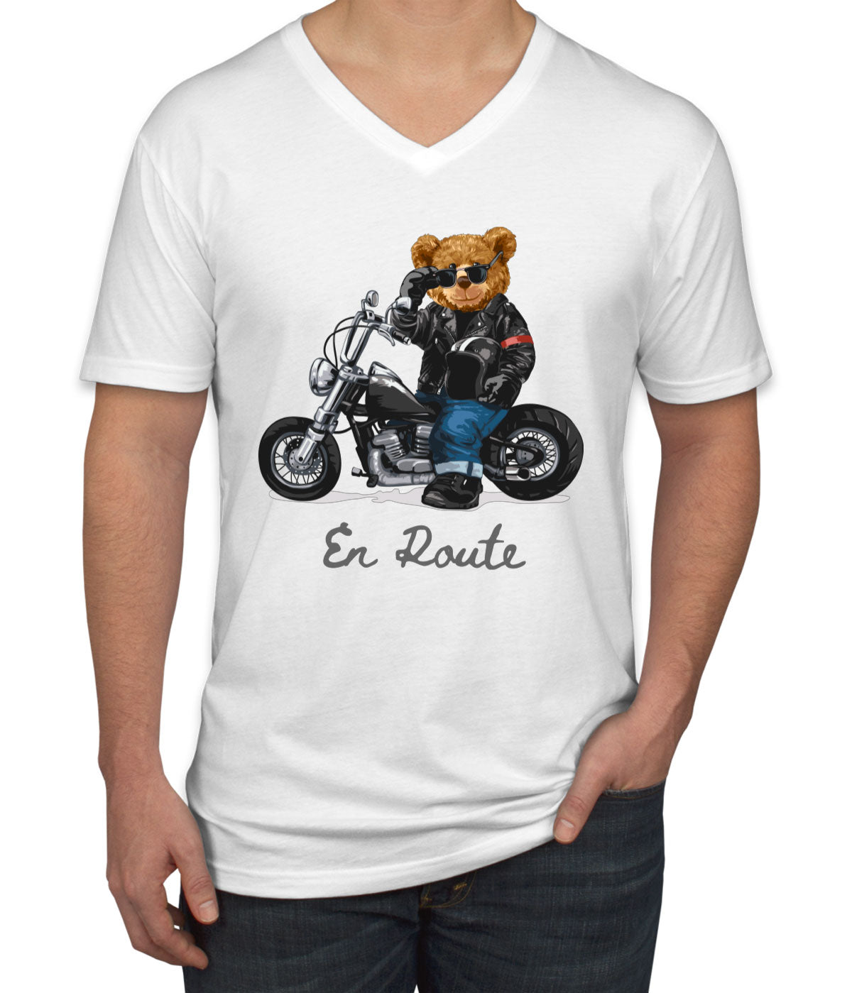 Teddy Bear Biker Men's V Neck T-shirt